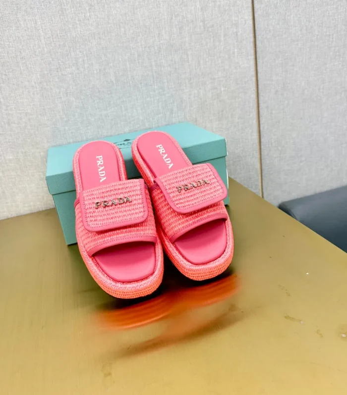 PRA CROCHET SLIDES SLIPPERS HOT PINK RAFFIA