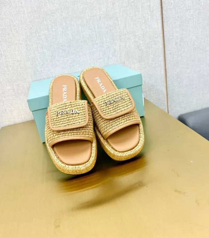 PRA CROCHET SLIDES SLIPPERS BEIGE RAFFIA