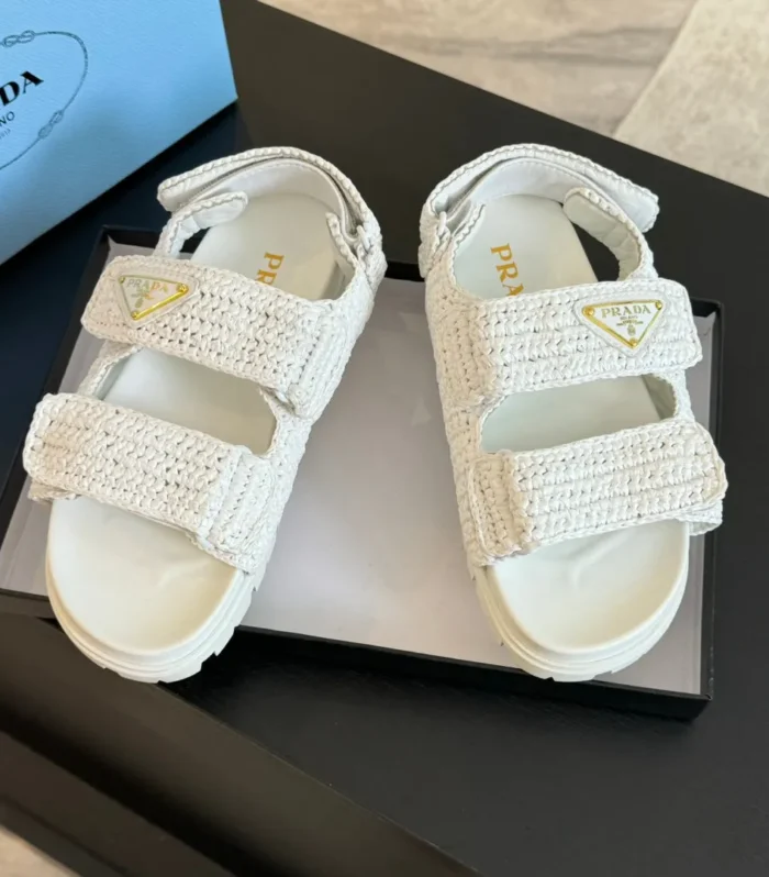 PRA CROCHET SANDALS WHITE CALFSKIN
