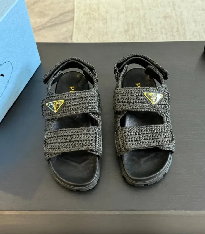 PRA CROCHET SANDALS BLACK CALFSKIN
