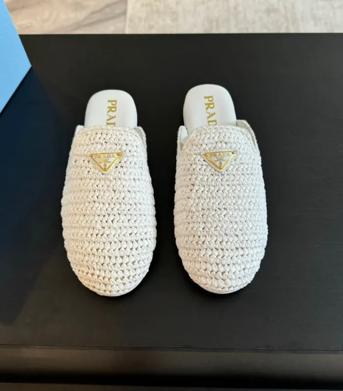 PRA CROCHET MULES WHITE LAMBSKIN