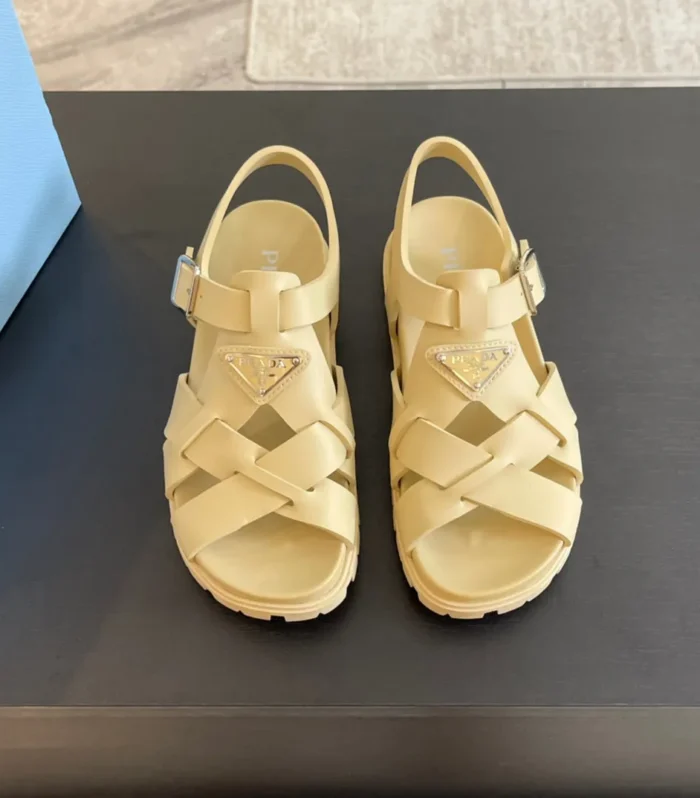 PRA CRISSCROSS RUBBER SANDALS CREAM CALFSKIN