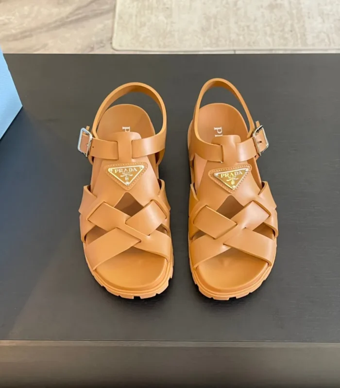 PRA CRISSCROSS RUBBER SANDALS BRONZE CALFSKIN