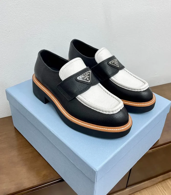 PRA CHOCOLATE BRUSHED LOAFERS BLACK AND WHITE CALFSKIN