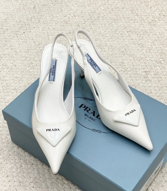 PRA BRUSHED LEATHER SLINGBACK PUMPS 75 WHITE
