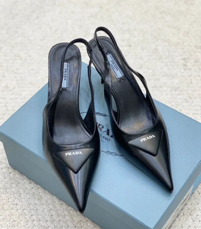 PRA BRUSHED LEATHER SLINGBACK PUMPS 75 BLACK