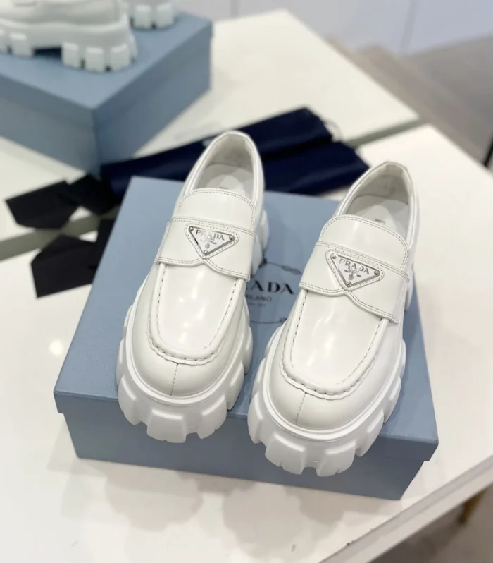 PRA BRUSHED LEATHER MONOLITH LOAFERS WHITE