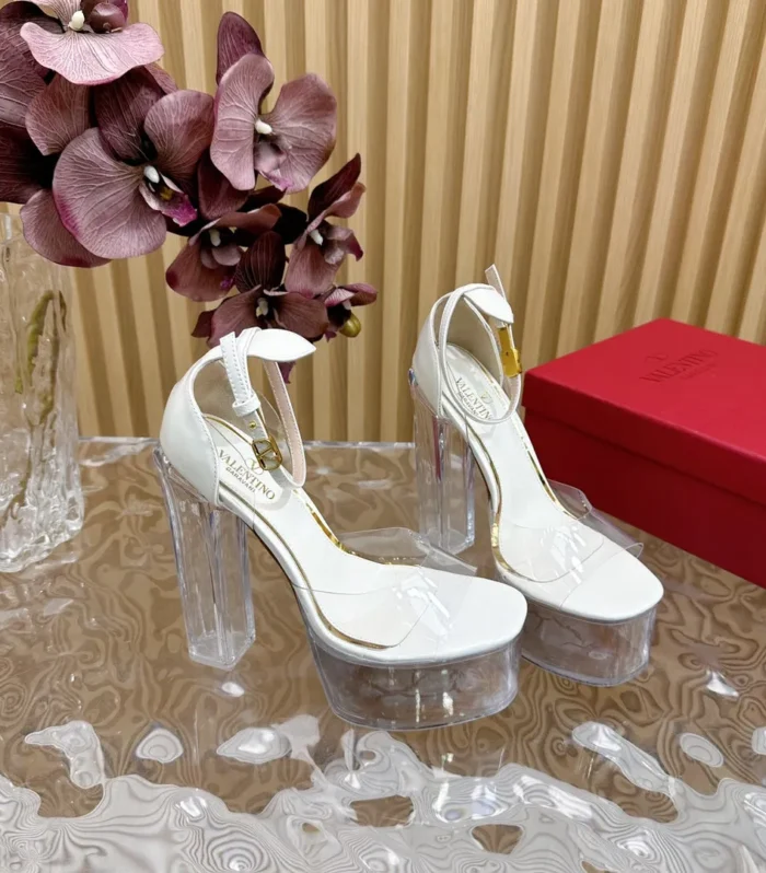 HIGH SANDAL 14CM IN WHITE CALFSKIN AND TRANSPARENT PVC