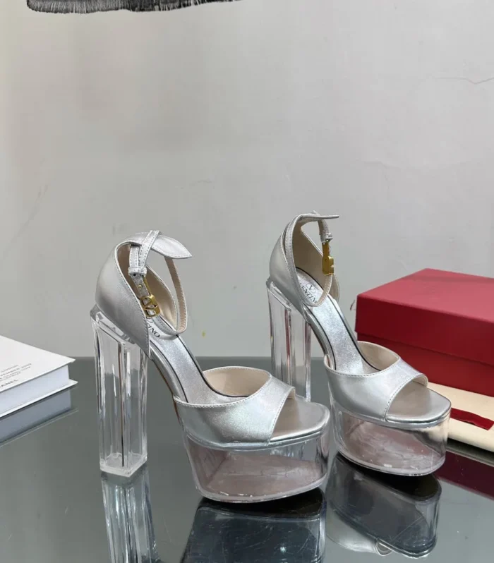 HIGH SANDAL 14CM IN SILVER CALFSKIN AND TRANSPARENT PVC