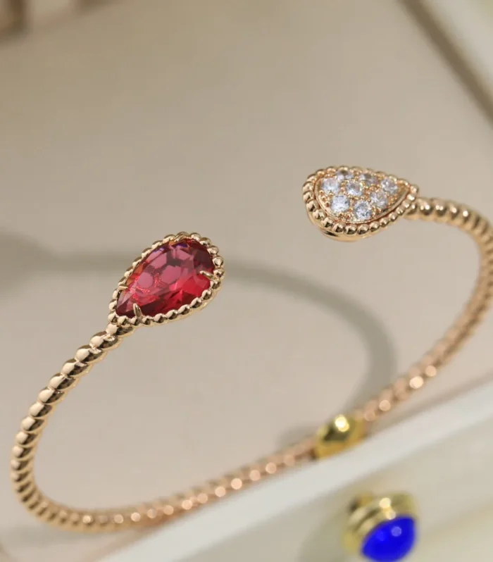 BOHEME CARNELIAN DIAMOND PINK GOLD OPEN BRACELET