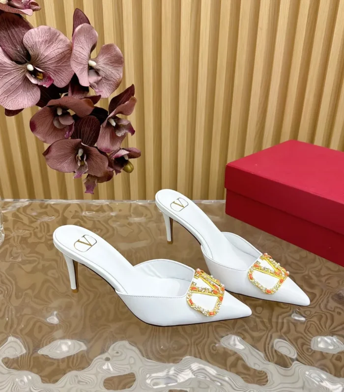 HIGH PUMP MULE 80MM WHITE CALFSKIN