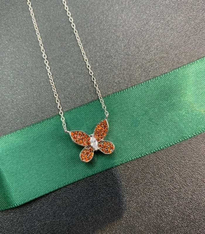 BUTTERFLY ORANGE DIAMOND PAVED NECKLACE