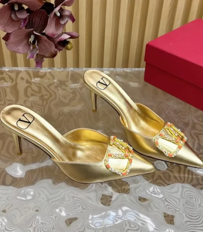 HIGH PUMP MULE 80MM GOLD CALFSKIN