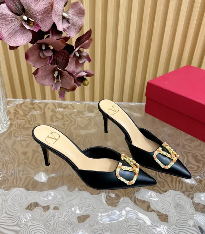 HIGH PUMP MULE 80MM BLACK CALFSKIN