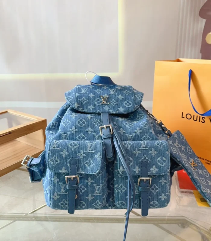 Drawstring Denim Backpack